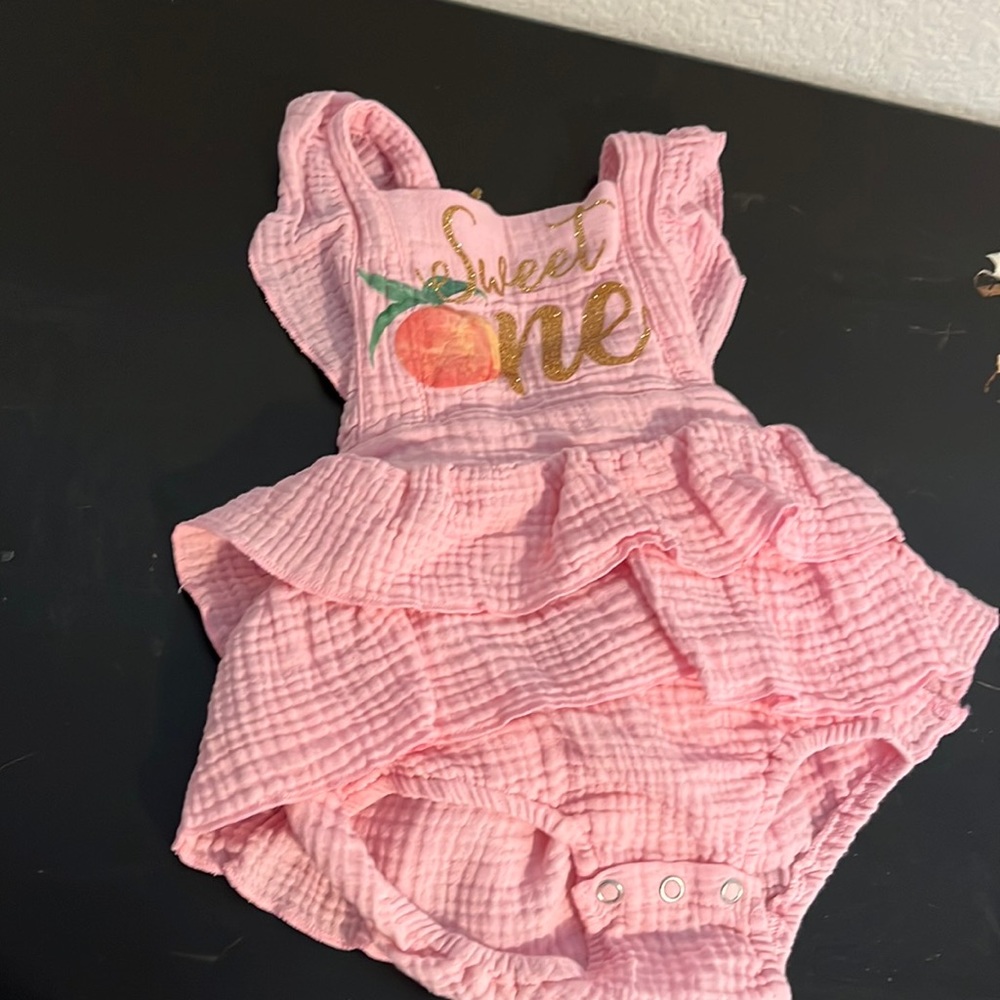 One sweet peach ruffle bubble 6-12m